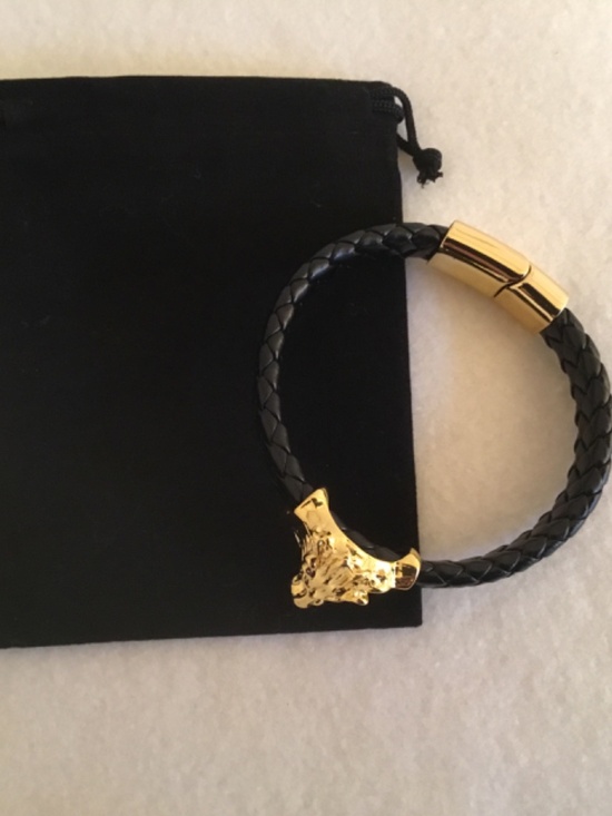Men’s Black Woven Golden Lion Head Bracelet - Picture 7 of 7
